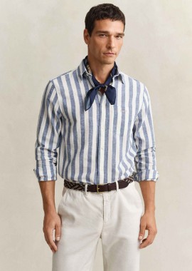 GANT - Gant ανδρικό πουκάμισο button down με ριγέ σχέδιο και τσέπη με λογότυπο Regular Fit - 3260019 Μπλε