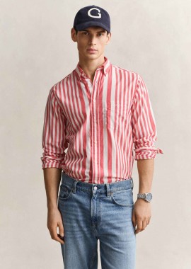 GANT - Gant ανδρικό πουκάμισο button down με ριγέ σχέδιο και τσέπη με λογότυπο Regular Fit - 3260063 Κοραλί
