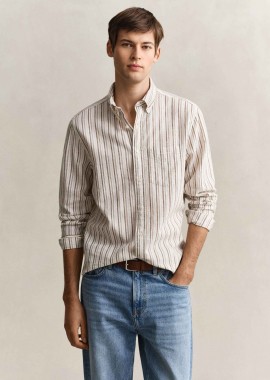 Gant ανδρικό πουκάμισο button down με ριγέ σχέδιο και τσέπη με λογότυπο Regular Fit - 3260081 Μπεζ