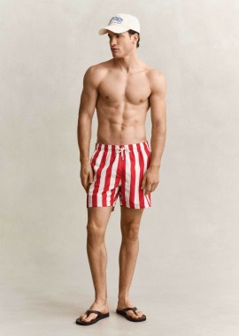 GANT - Gant ανδρικό μαγιό σορτς με ριγέ σχέδιο Regular Fit - 922616005 Κόκκινο
