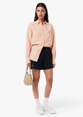 Lacoste γυναικείο σορτς πικέ με κεντημένο λογότυπο - GF6901-00 Μπλε Σκούρο