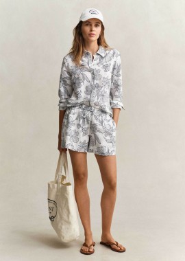 GANT - Gant γυναικεία βερμούδα με floral print και ελαστική μέση Relaxed Fit - 4020144 Λευκό