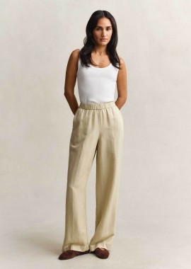 GANT - Gant γυναικείο παντελόνι με ελαστική μέση Relaxed Fit - 4150381 Μπεζ