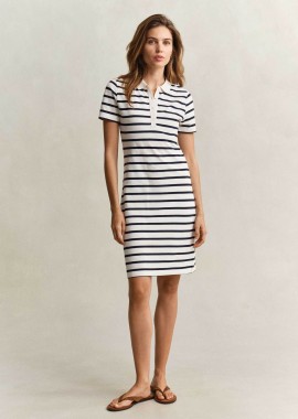 GANT - Gant γυναικείο mini φόρεμα πόλο πικέ με ριγέ σχέδιο Slim Fit - 4201463 Λευκό