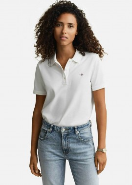 GANT - Gant γυναικεία μπλούζα πόλο πικέ με λογότυπο Regular Fit - 4201489 Λευκό