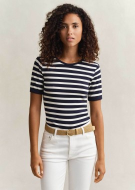 Gant γυναικείο T-shirt ribbed με ριγέ σχέδιο Slim Fit - 4201493 Μπλε Σκούρο