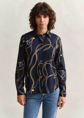 GANT - Gant γυναικείο πουκάμισο με print Regular Fit - 4300625 Μπλε Σκούρο
