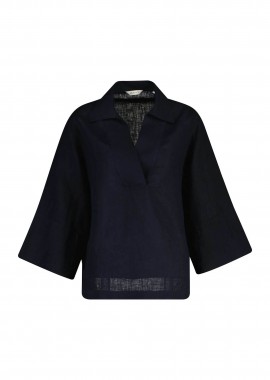 GANT - Gant γυναικεία λινή μπλούζα με V και μανίκι 3/4 Relaxed Fit - 4300633 Μαύρο