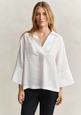 Gant γυναικεία λινή μπλούζα με V και μανίκι 3/4 Relaxed Fit - 4300633 Λευκό