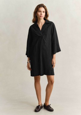 Gant γυναικείο λινό mini φόρεμα με μανίκι 3/4 Relaxed Fit - 4503508 Μαύρο