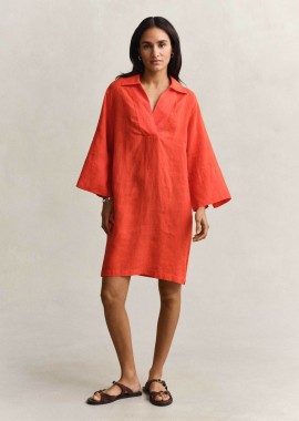 GANT - Gant γυναικείο λινό mini φόρεμα με μανίκι 3/4 Relaxed Fit - 4503508 Κοραλί