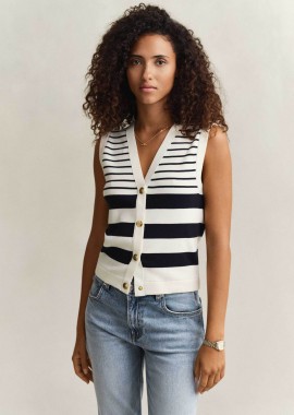 Gant γυναικείο πλεκτό γιλέκο με ριγέ σχέδιο Slim Fit - 4805451 Μπλε Σκούρο