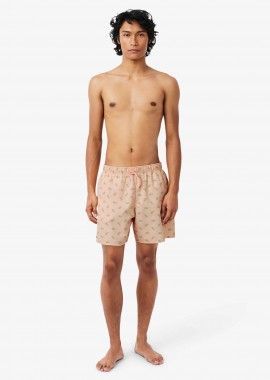 Lacoste ανδρικό μαγιό σορτς με all-over crocodile print - MH1851 Σομόν