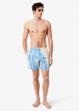 LACOSTE - Lacoste ανδρικό μαγιό σορτς με ριγέ σχέδιο και print - MH1902 Μπλε Ανοιχτό
