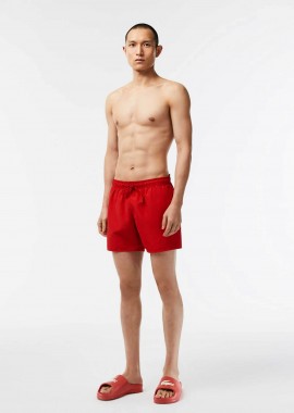 Lacoste ανδρικό μαγιό σορτς μονόχρωμο με κεντημένο λογότυπο - MH6270 Κόκκινο
