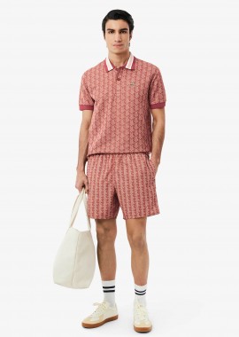LACOSTE - Lacoste ανδρικό μαγιό σορτς με all-over monogram print - MH9086-00 Καφέ Ανοιχτό