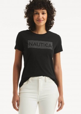 NAUTICA - Nautica γυναικείο T-shirt με λογότυπο από στρας Classic Fit - 38V107 Μαύρο
