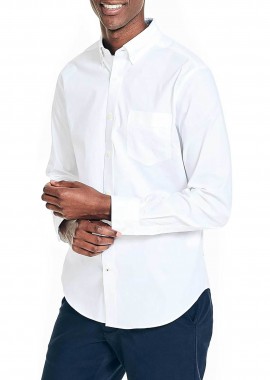 Nautica ανδρικό πουκάμισο button down με τσέπη και κεντημένο λογότυπο Classic Fit - W45126 Λευκό