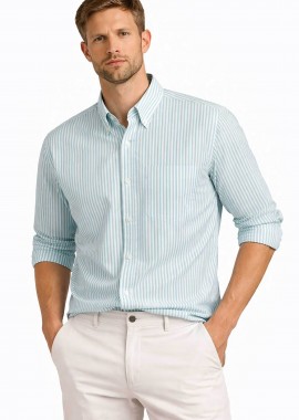Nautica ανδρικό πουκάμισο button down με ριγέ σχέδιο και τσέπη Calssic Fit - W65210 Πράσινο Aqua
