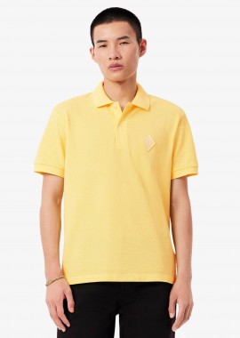 Lacoste ανδρική μπλούζα πόλο πικέ με retro logo patch Classic Fit - PH0034-00 Κίτρινο Ανοιχτό