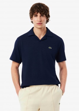 LACOSTE - Lacoste ανδρική μπλούζα πόλο πικέ με λινάρι και κεντημένο λογότυπο Classic Fit - PH2449 Μπλε Σκούρο