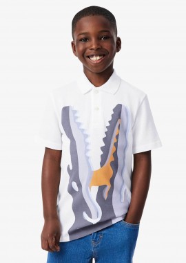 LACOSTE - Lacoste παιδική μπλούζα πόλο πικέ με print - PJ6656 Λευκό