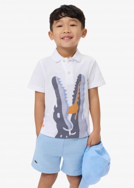 LACOSTE - Lacoste παιδική μπλούζα πόλο πικέ με print - PJ7370 Λευκό