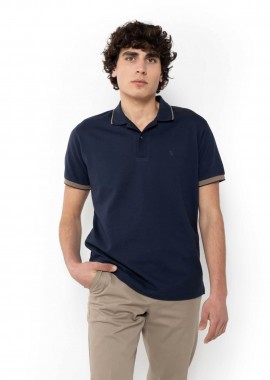 THE BOSTONIANS - The Bostonians ανδρική μπλούζα πόλο πικέ με waffle pattern Regular Fit - PS1301 Μπλε Marine