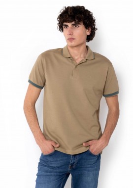 THE BOSTONIANS - The Bostonians ανδρική μπλούζα πόλο πικέ με waffle pattern Regular Fit - PS1301 Καφέ Ανοιχτό