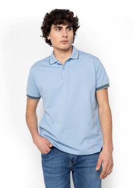 THE BOSTONIANS - The Bostonians ανδρική μπλούζα πόλο πικέ με waffle pattern Regular Fit - PS1301 Μπλε Ανοιχτό