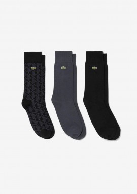 LACOSTE - Lacoste σετ unisex μακριές κάλτσες με κεντημένο λογότυπο (3 ζευγάρια) - RA5996-00 Μαύρο