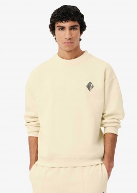 LACOSTE - Lacoste ανδρική μπλούζα φούτερ πικέ με κεντημένο retro logo Loose Fit - SH0035-00 Κρέμ