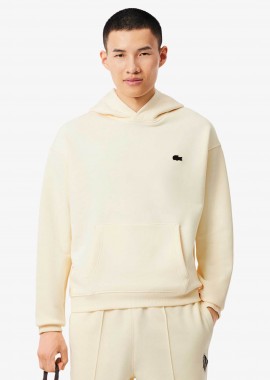 Lacoste ανδρική μπλούζα φούτερ με κουκούλα και print στο πίσω μέρος Loose Fit - SH0518-00 Κρέμ