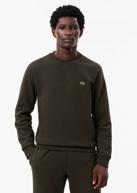 LACOSTE - Lacoste ανδρική μπλούζα φούτερ μονόχρωμη με κεντημένο λογότυπο Classic Fit - SH9608 Χακί