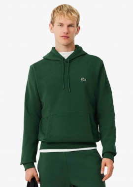 LACOSTE - Lacoste ανδρική μπλούζα φούτερ με κουκούλα και κεντημένο λογότυπο Classic Fit - SH9623 Πράσινο Σκούρο