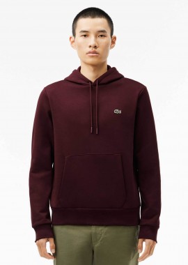 LACOSTE - Lacoste ανδρική μπλούζα φούτερ με κουκούλα και κεντημένο λογότυπο Classic Fit - SH9623 Βυσσινί