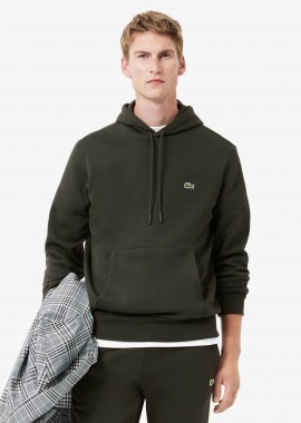 LACOSTE - Lacoste ανδρική μπλούζα φούτερ με κουκούλα και κεντημένο λογότυπο Classic Fit - SH9623 Χακί