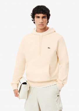 LACOSTE - Lacoste ανδρική μπλούζα φούτερ με κουκούλα και κεντημένο λογότυπο Classic Fit - SH9623 Εκρού