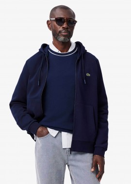Lacoste ανδρική ζακέτα φούτερ με κουκούλα και κεντημένο λογότυπο Classic Fit - SH9626 Μπλε Σκούρο