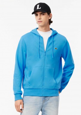LACOSTE - Lacoste ανδρική ζακέτα φούτερ με κουκούλα και κεντημένο λογότυπο Classic Fit - SH9626 Γαλάζιο