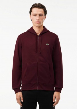 Lacoste ανδρική ζακέτα φούτερ με κουκούλα και κεντημένο λογότυπο Classic Fit - SH9626 Βυσσινί