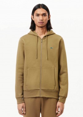LACOSTE - Lacoste ανδρική ζακέτα φούτερ με κουκούλα και κεντημένο λογότυπο Classic Fit - SH9626 Καφέ Ανοιχτό