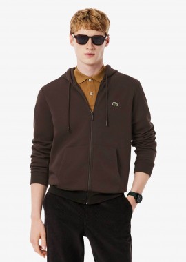 Lacoste ανδρική ζακέτα φούτερ με κουκούλα και κεντημένο λογότυπο Classic Fit - SH9626 Καφέ