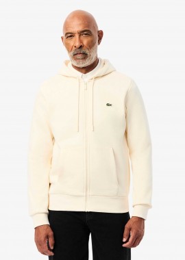 LACOSTE - Lacoste ανδρική ζακέτα φούτερ με κουκούλα και κεντημένο λογότυπο Classic Fit - SH9626 Εκρού