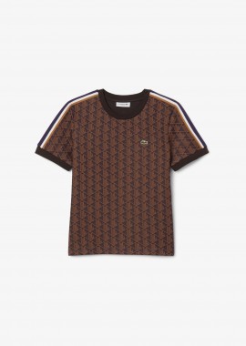 Lacoste γυναικείο T-shirt με all-over monogram με κεντημένο λογότυπο Slim Fit - TF3244-00 Καφέ