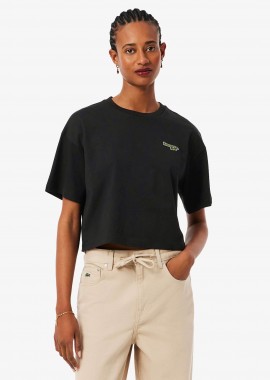 LACOSTE - Lacoste γυναικείο T-shirt με κεντημένο λογότυπο Relaxed Fit - TF7605-00 Μαύρο