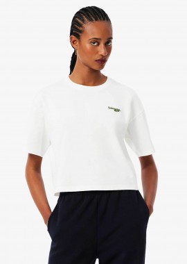 LACOSTE - Lacoste γυναικείο T-shirt με κεντημένο λογότυπο Relaxed Fit - TF7605-00 Λευκό