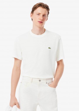 Lacoste ανδρικό T-shirt πικέ με λινάρι και κεντημένο λογότυπο Classic Fit - TH0629 Λευκό