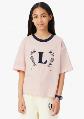 LACOSTE - Lacoste παιδικό T-shirt με graphic logo Oversized Fit - TJ6624 Ροζ Ανοιχτό
