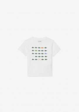 Lacoste παιδικό T-shirt με crocodile print - TJ6943 Λευκό